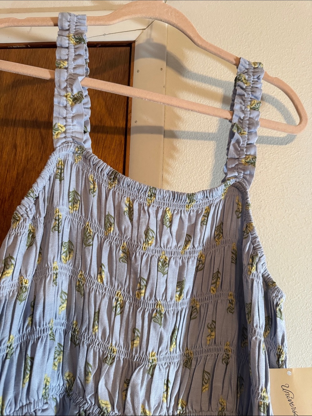 Women’s Light Blue Floral Smocked Midi Dress - Picture 4 of 4